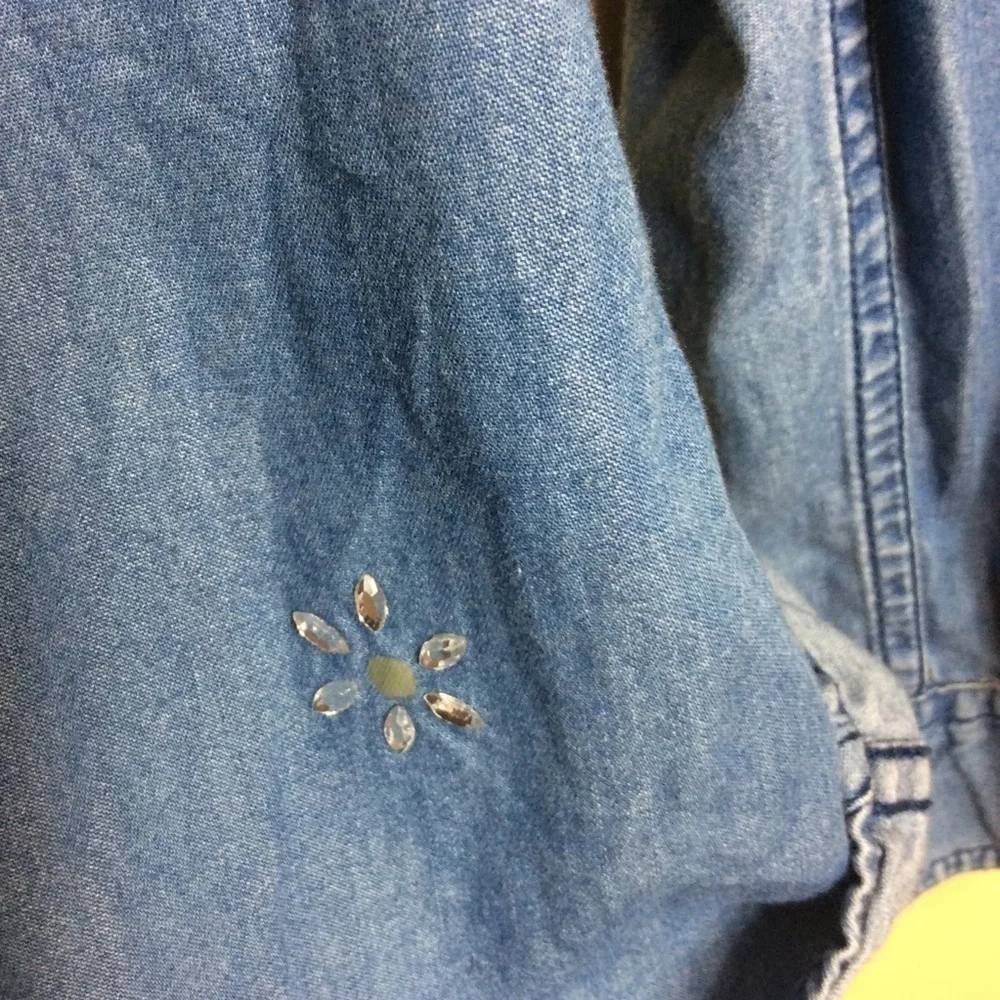 Justice blue chambray long sleeve button down shirt Embellished Size 12.